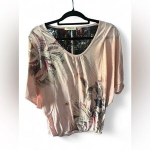 Arden B Blush Pink Floral V-Neck Batwing Tunic